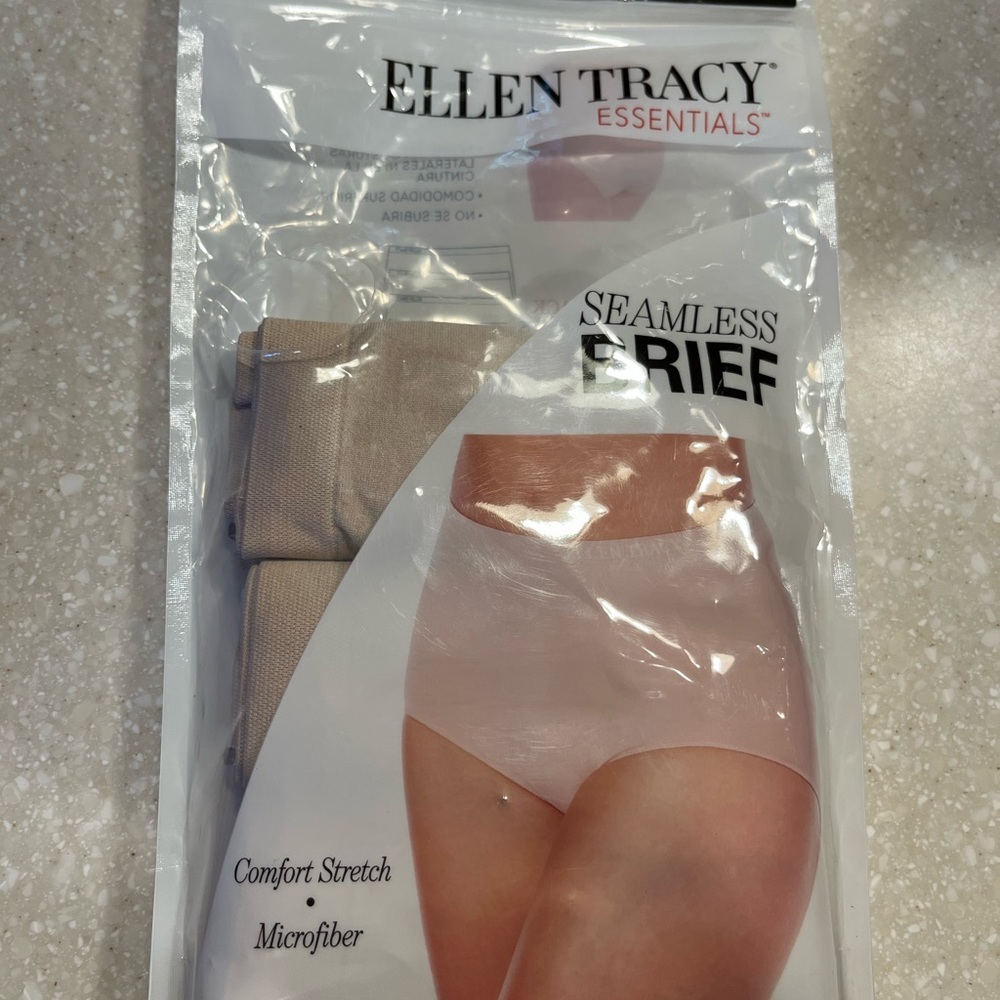 Ellen Tracy Essentials Womens 3 Pack Seamless Briefs Comfort Stretch Beige Sz S